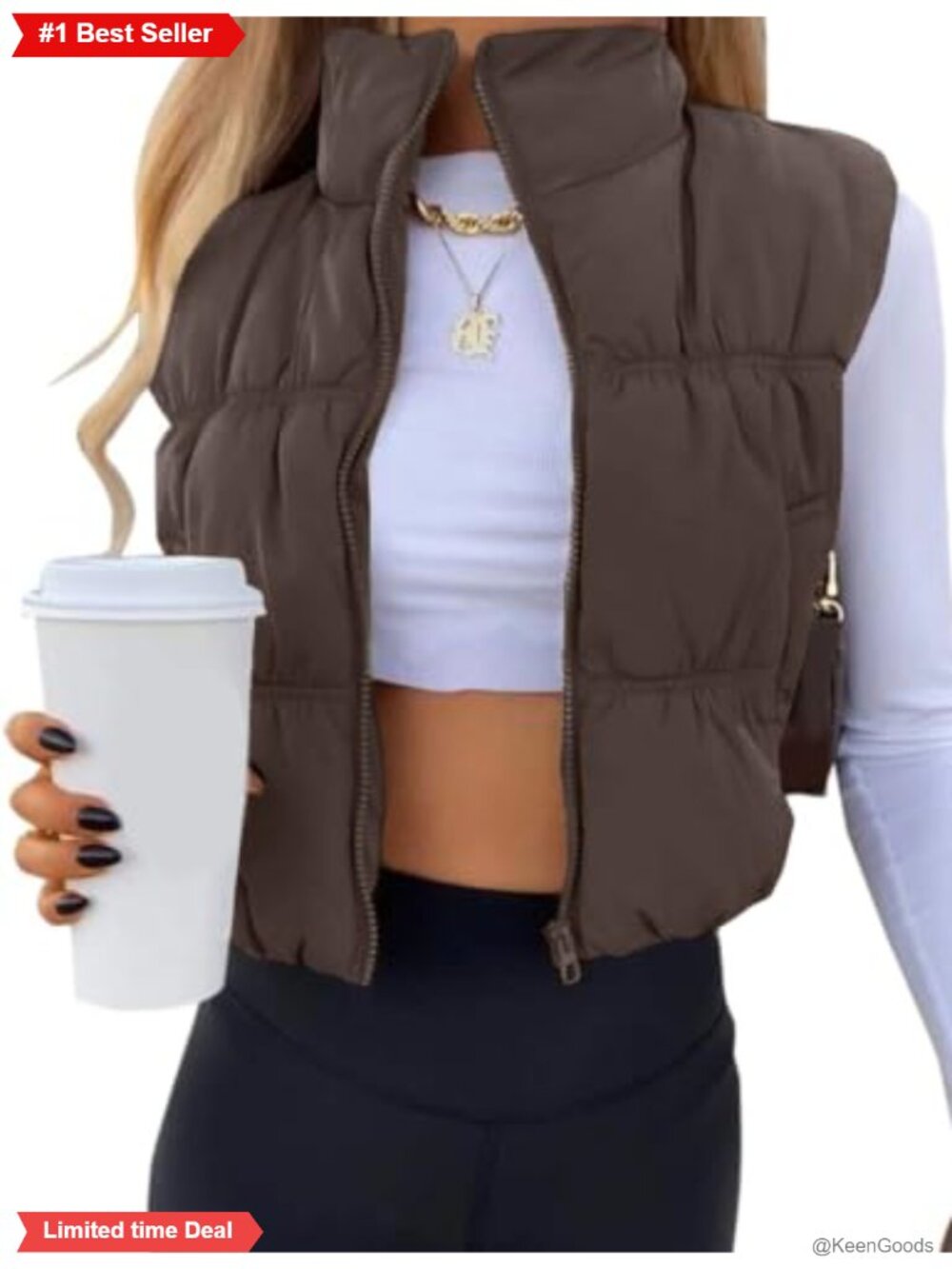Womens Cropped Puffer Vest Zip Up Stand Collar Lightweight Padded Gilet